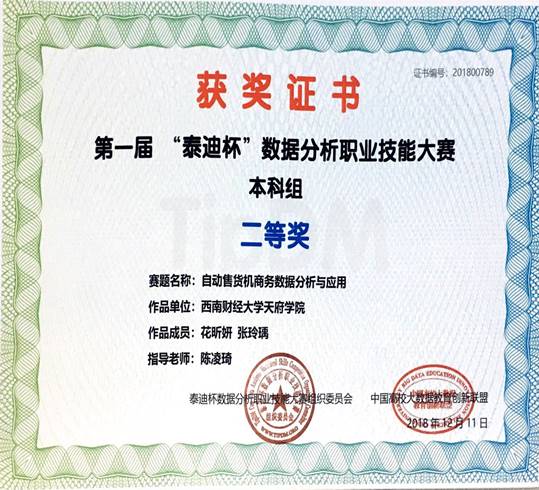 西南财经大学天府学院学子在第一届2018年泰迪杯数据分析职业技能大赛
